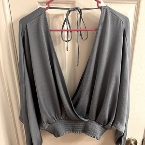 Blue draping silk shirt